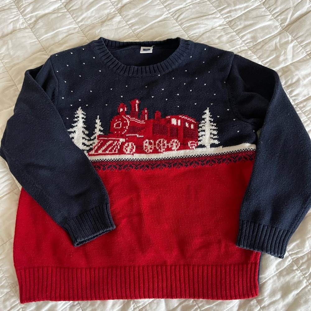 Janie and Jack red navy Christmas holiday train sweater children size 4T